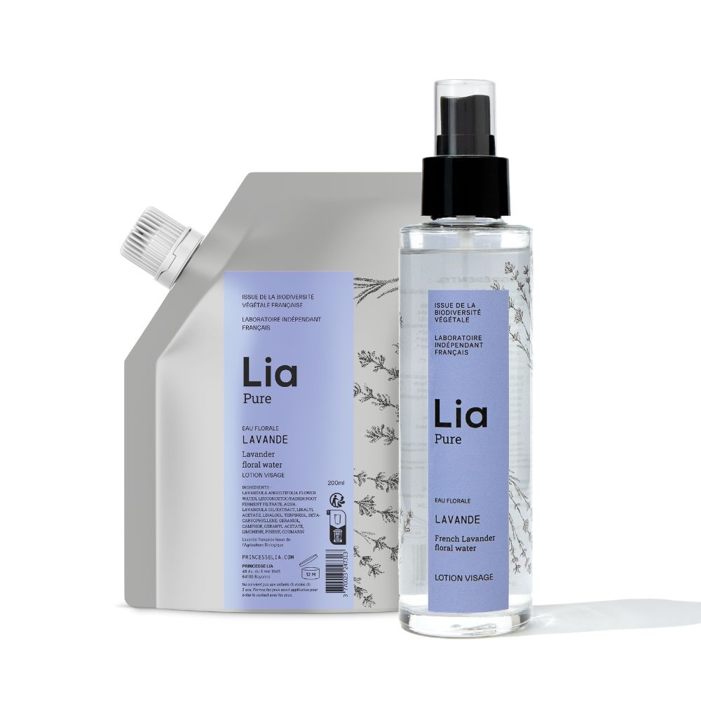 photo flacon et recharge eau florale de lavande bio Lia Cosmétiques