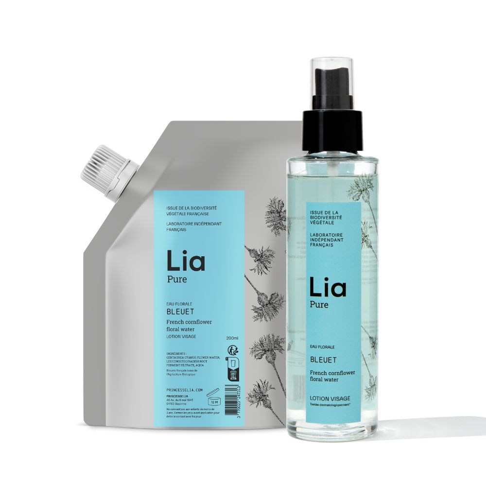 photo flacon et recharge eau florale de bleuet bio Lia Cosmétiques